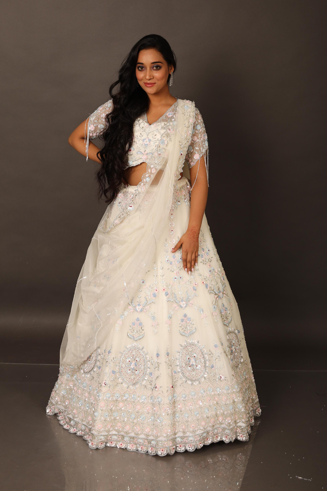 Luxe High-Neck Embroidered Lehenga Set
