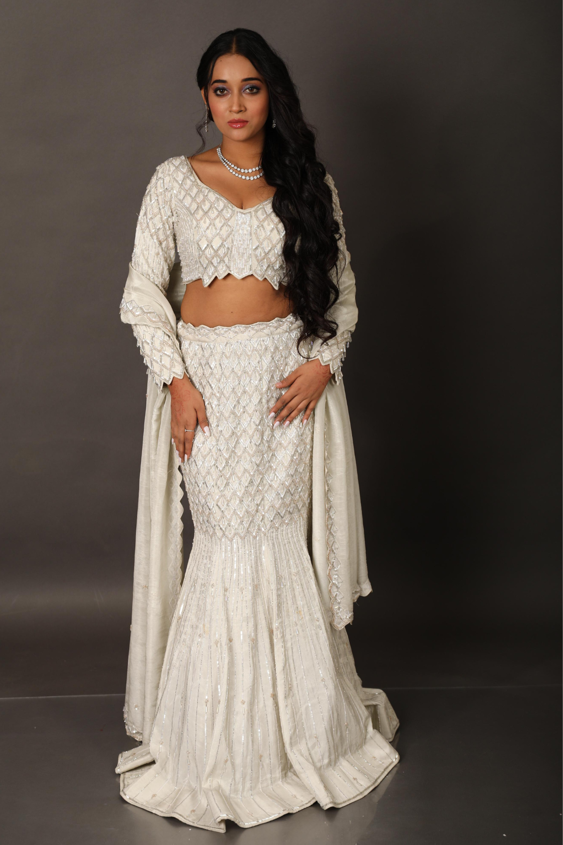 Luxury Embroidered Co-ord Set with High Neck Detailing